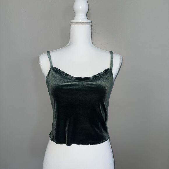 Abercrombie & Fitch Woman’s Dark Green Velvet Crop Top Size S Spaghetti Strap - Picture 1 of 8